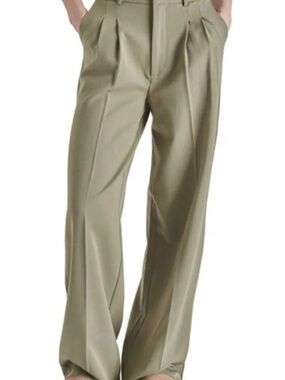 Green Steve Madden High-Waist Wide-Leg Trousers pleate in Olive